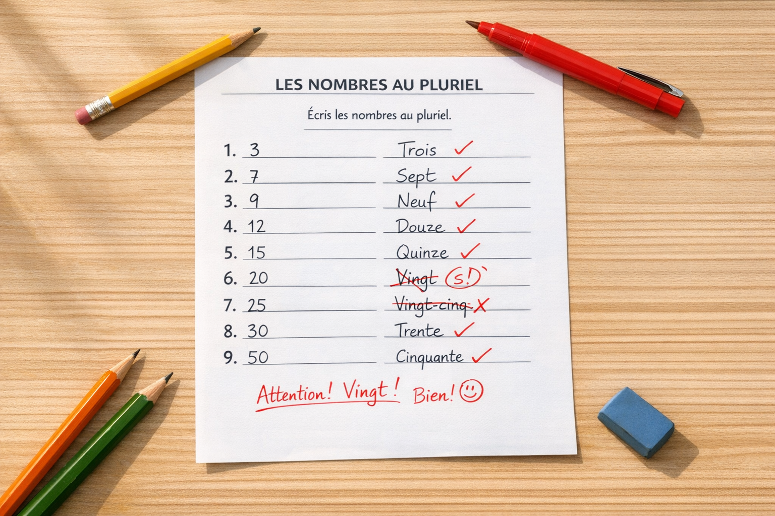 Exercice sur le pluriel des nombres - Exercice d'orthographe gratuit
