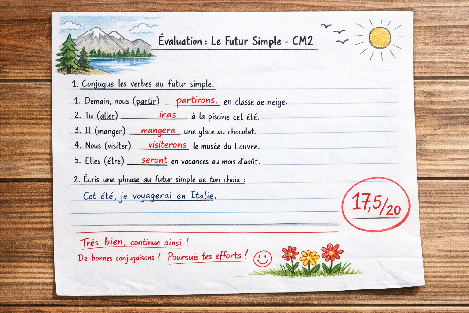 Évaluation futur simple CM2 : exercices corrigés