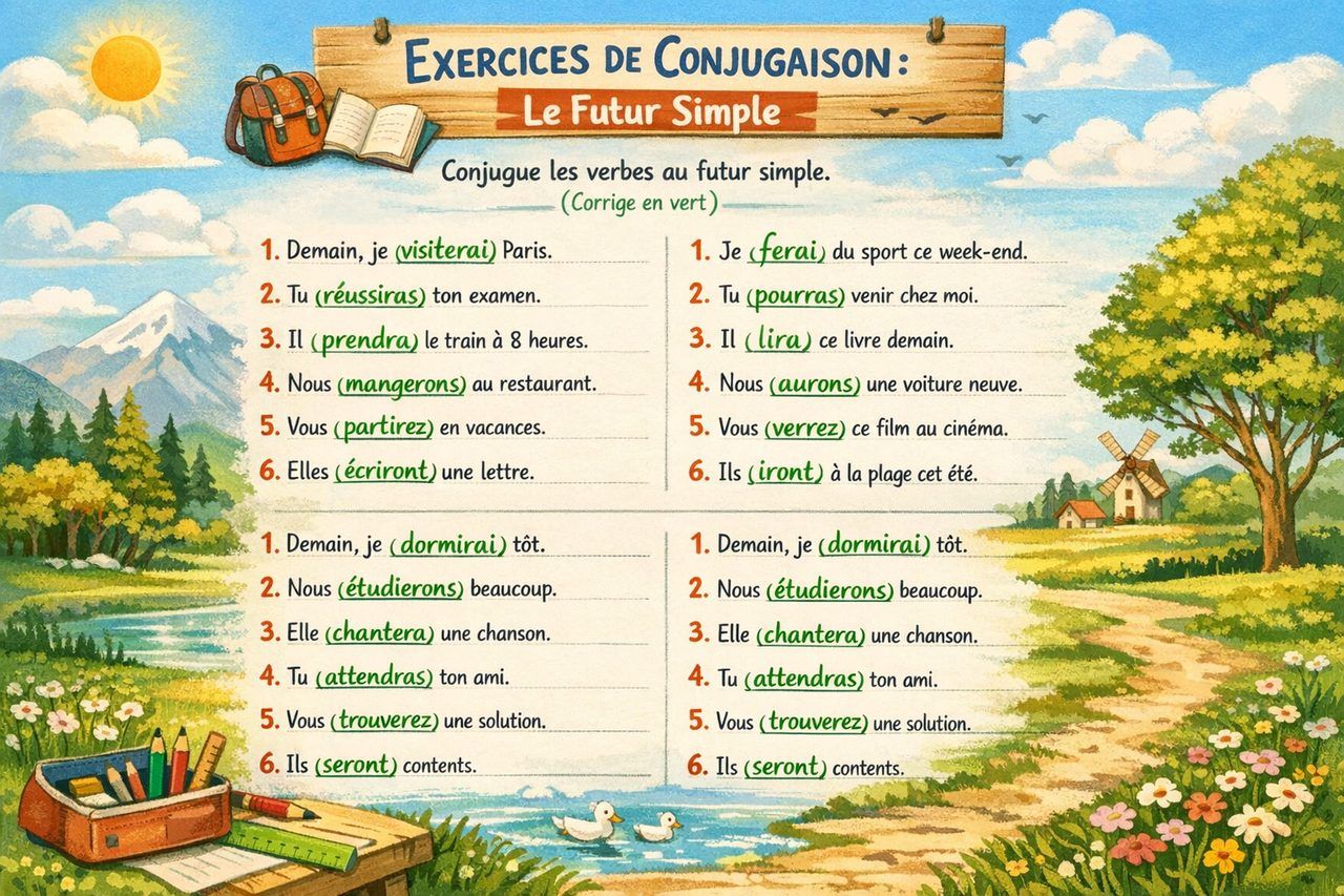 Exercices sur le futur simple : tous niveaux avec corrigés