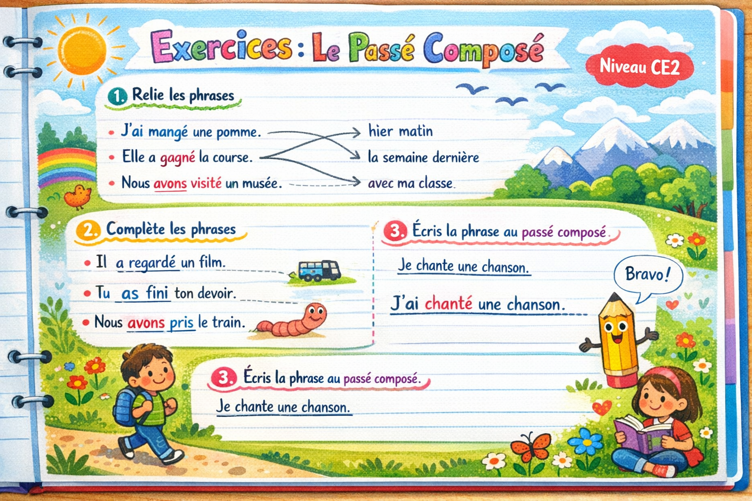 Le passé composé au CE2 : exercices corrigés