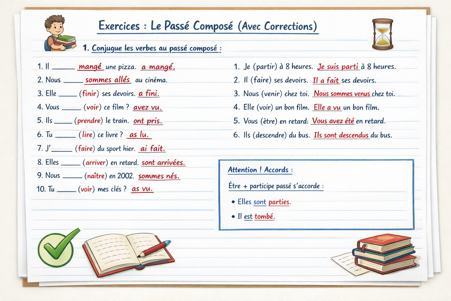 Exercices sur le passé composé : tous niveaux avec corrigés