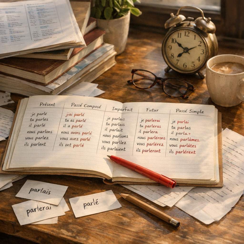 Indicatif&nbsp;: présent, passé composé, imparfait, futur et passé simple