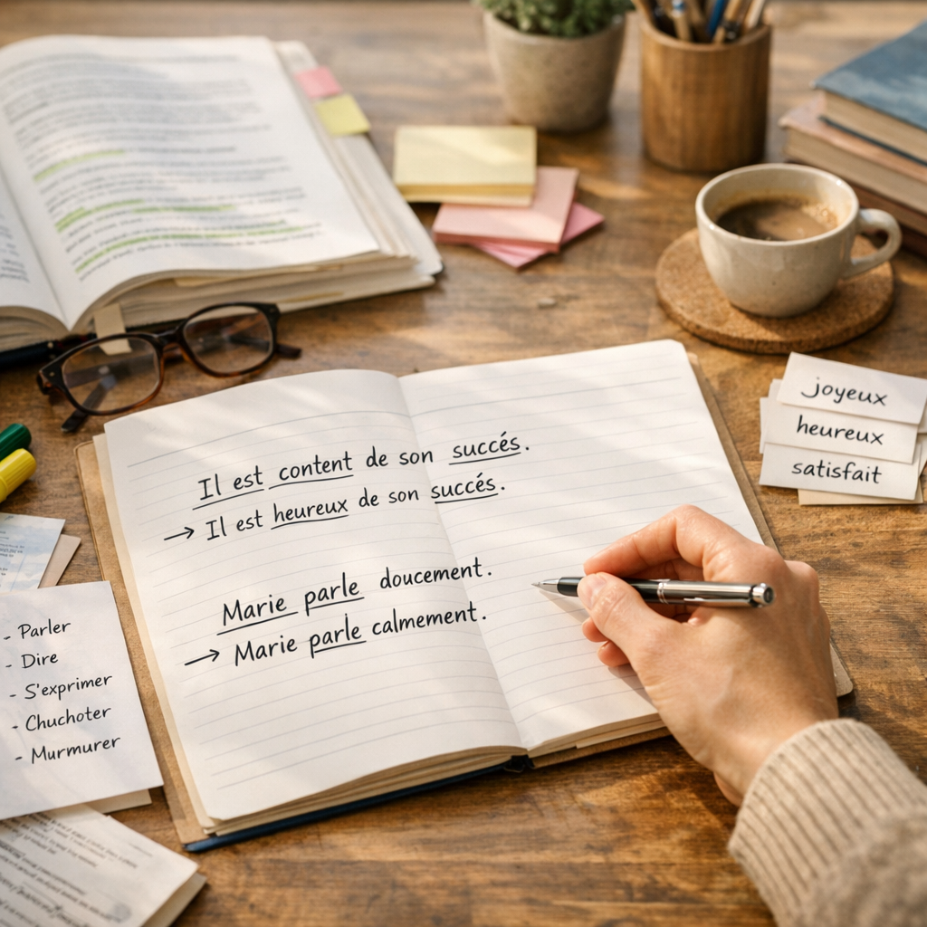 Usage des synonymes dans une phrase&nbsp;: méthode et exemples résolus