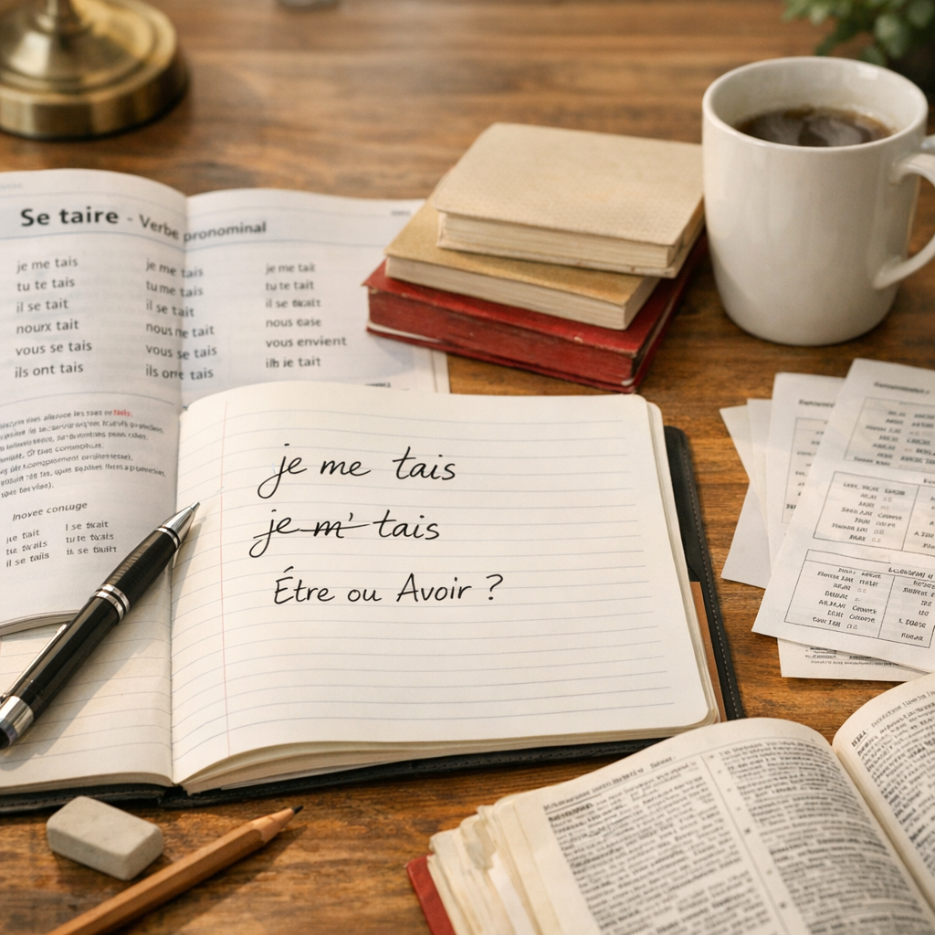 Présent de l’indicatif pronominal&nbsp;: comment écrire «&nbsp;je me tais&nbsp;» et choisir l’auxiliaire&nbsp;?