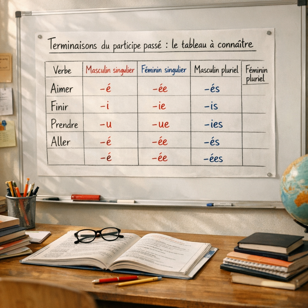 Terminaisons du participe passé : le tableau à connaître